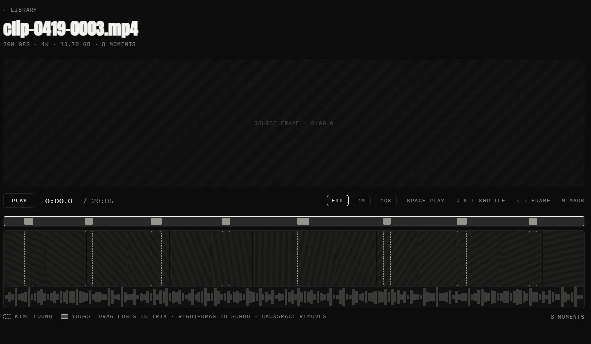 Kime timeline — moments marked on the source file